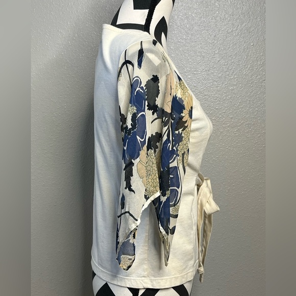 Anthropologie Odille Y2K Feminine Silk Floral Sheer Sleeves Blouse - Picture 5 of 13